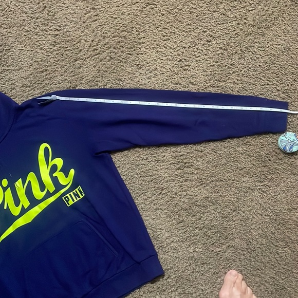 Pink Victoria Secret navy sweatshirt with Neon PINK across center front Sz XS - Picture 5 of 10